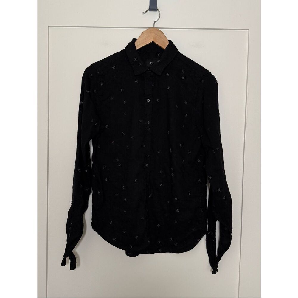Rails Robyn Black Star Blouse Womens Sz S Embroidered Tie Sleeve Linen Blend